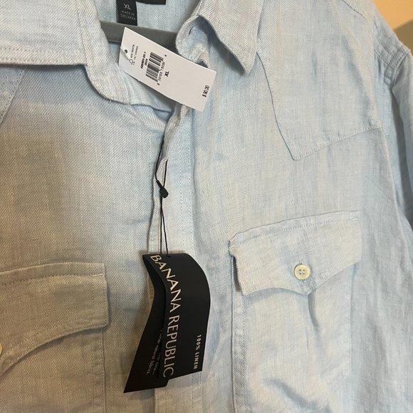 Banana Republic Linen Western Shirt, Light Blue, XL NWT - Picture 6 of 9